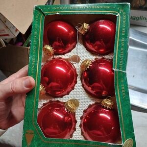 x2 set of Christmas by Krebs or Visions by Holly red glass ball ornaments. 1 sma
